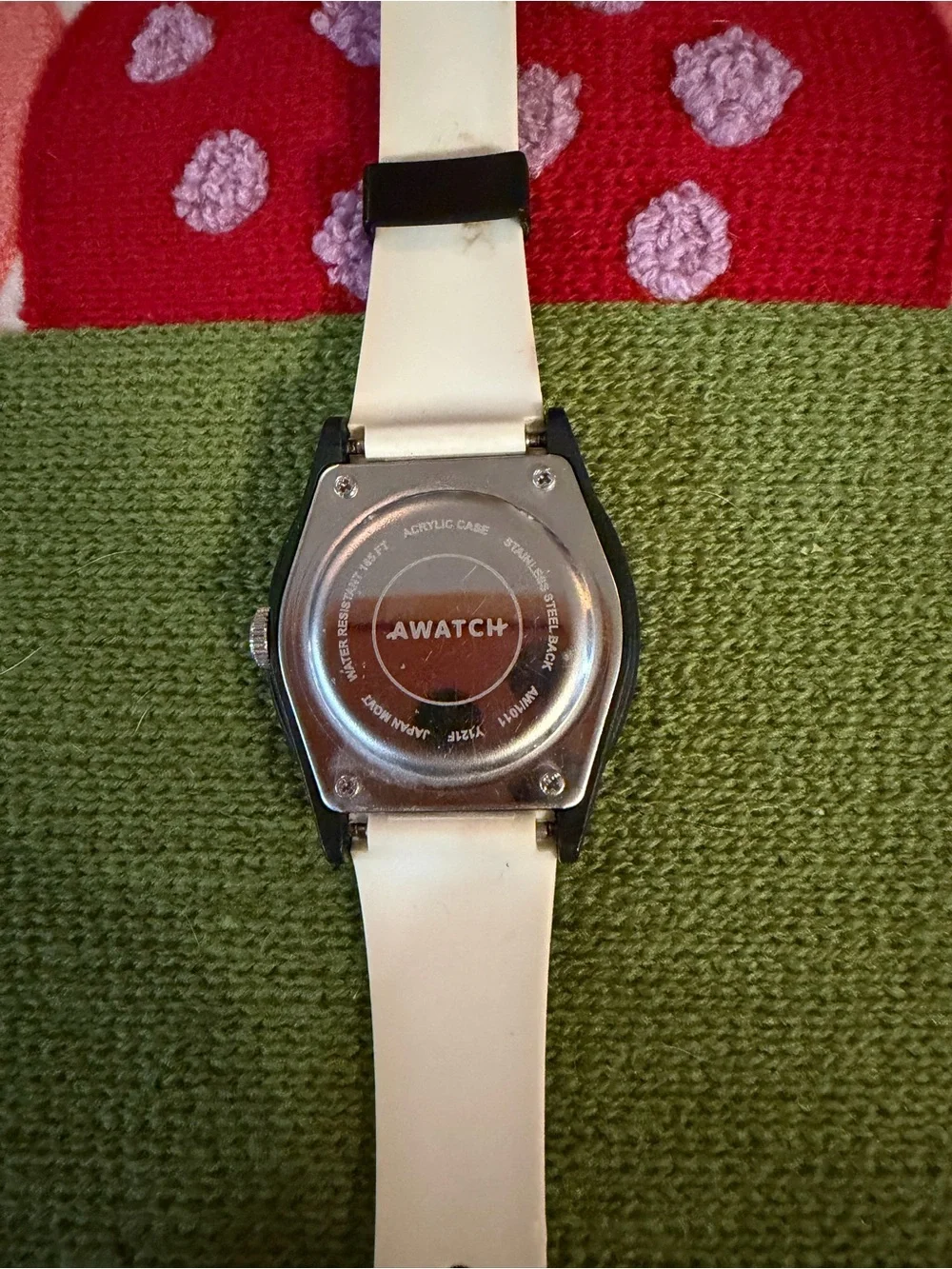 AWATCH- Black Dial Watch with Black & White Striped/Polka Dot Strap
